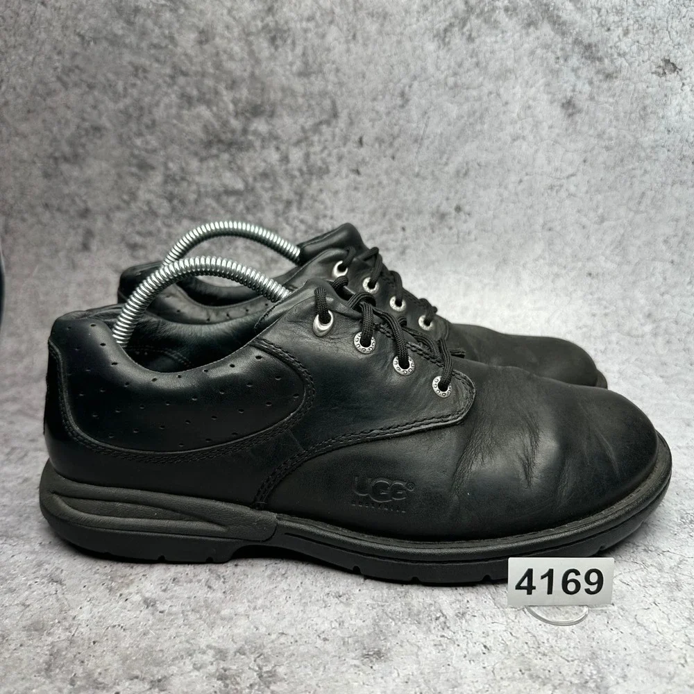 UGG Marshal Oxford Mens 10 Black Leather Casual Lace Up Shoes 5903 Perforated